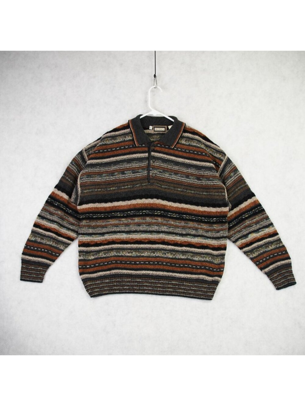 Vintage Bachrach Mens Striped Polo Sweater Size XL Wool Blend Made In Italy EUC